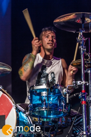 Drummer JOSH DUN of Twenty One Pilots performs at the Palace of Auburn Hills Michigan on Sept 14th 2013