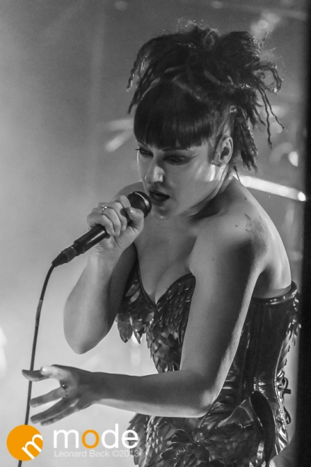 Vocalist LUCIA CIFARELLI of KMFDM performing at Magic Stick in Detroit Michigan on Oct 26th 2013