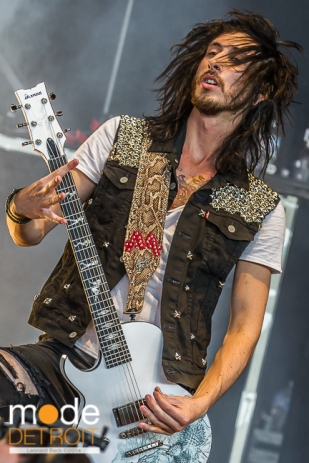Asking Alexandria performing at Rockstar Energy Drink Mayhem Festival in Clarkston Michigan at DTE Energy Music Theatre on July 17th 2014