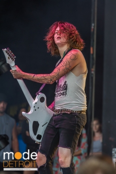 Asking Alexandria performing at Rockstar Energy Drink Mayhem Festival in Clarkston Michigan at DTE Energy Music Theatre on July 17th 2014