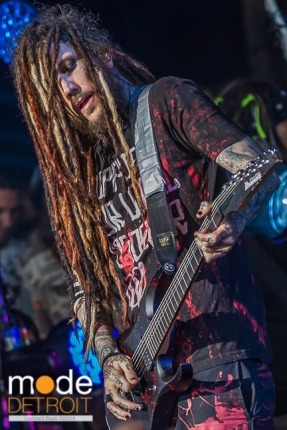 Korn performing at Rockstar Energy Drink Mayhem Festival in Clarkston Michigan at DTE Energy Music Theatre on July 17th 2014